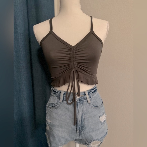 Gray Crop Top w/ Ruching Size Small - Picture 3 of 6